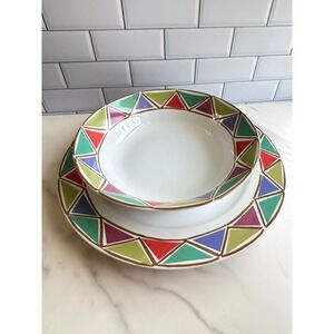 Bob Mackie Home Sakura Happy Angel Stoneware‎ Serving Plate Platter Bowl Set 2pc